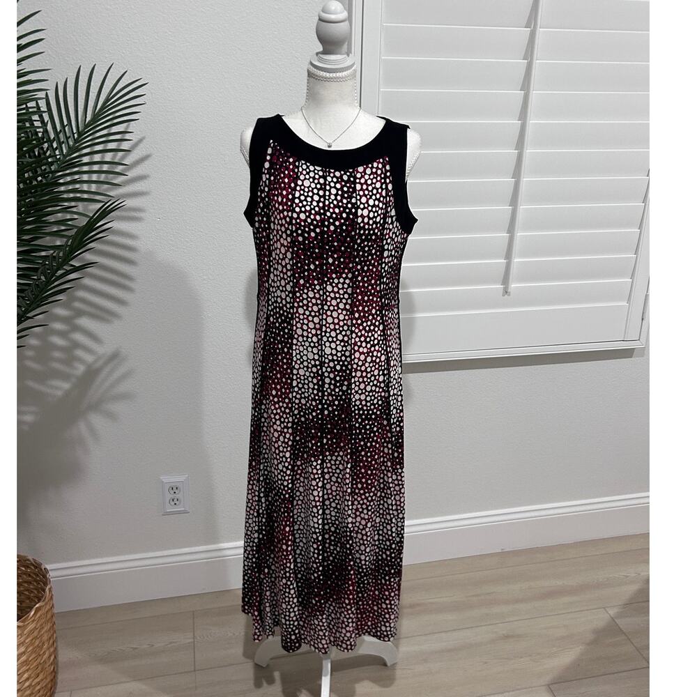 Perceptions Printed Mini Dress L Black Red Dots Pintuck Sleeveless Career Party